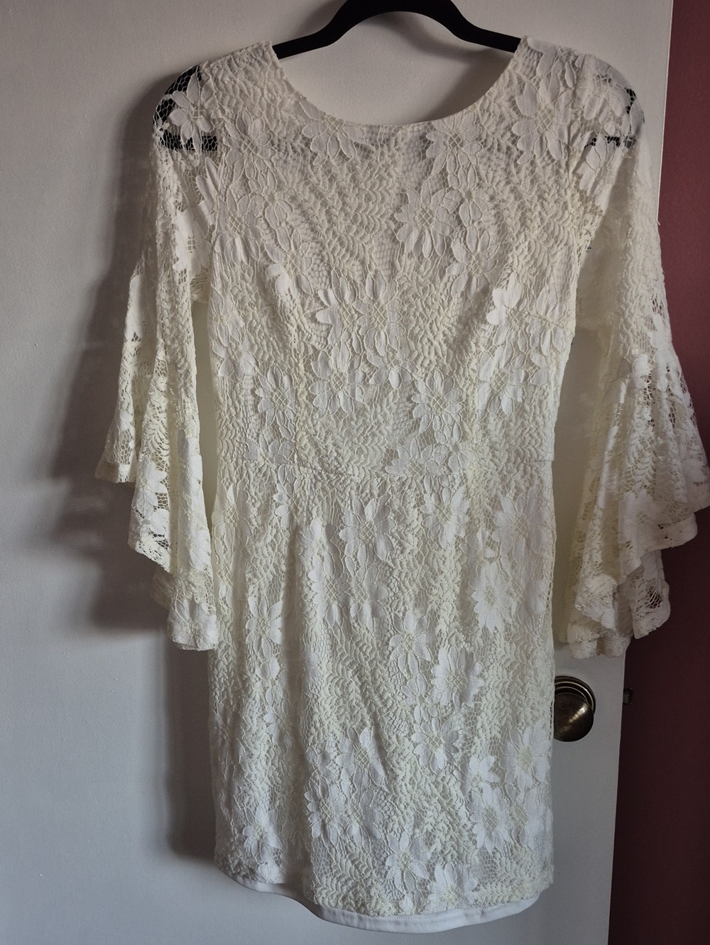 Lulu's Ivory Floral Lace Long-Sleeve Bell Dress